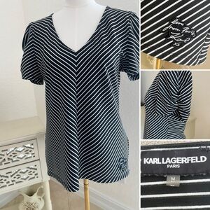 Karl Lagerfeld Black and White Striped Short Sleeve Tee